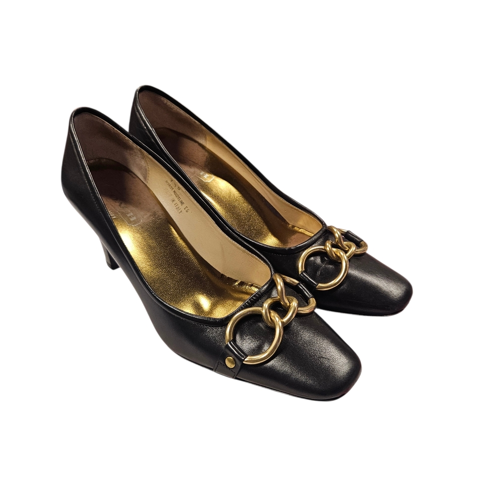 Chic Black Heels with Gold Detailing